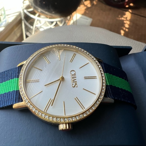 Chaps ladies preppy blue/green bling out gold hardware watch - Picture 3 of 11
